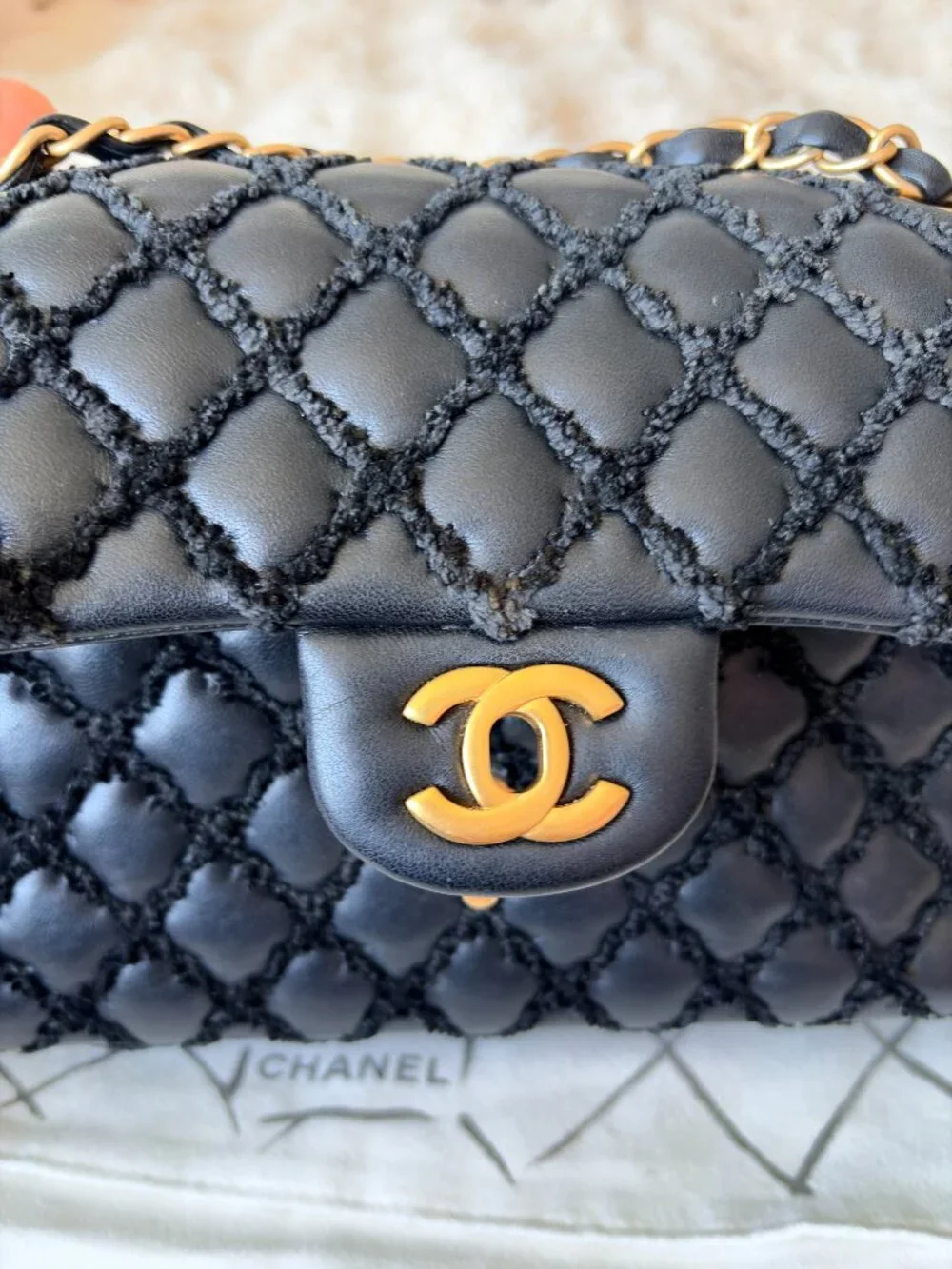CHANEL *RARE* Matelasse Lambskin x Fabric Double Flap Double Chain Bag